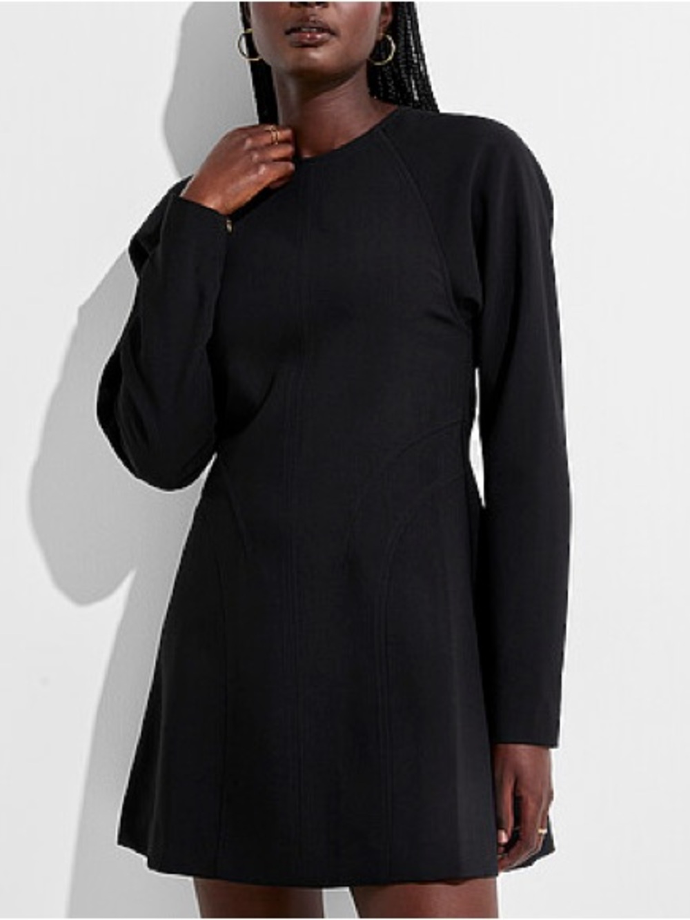 Black Long Batwing Sleeve Fit-and-Flare Dress